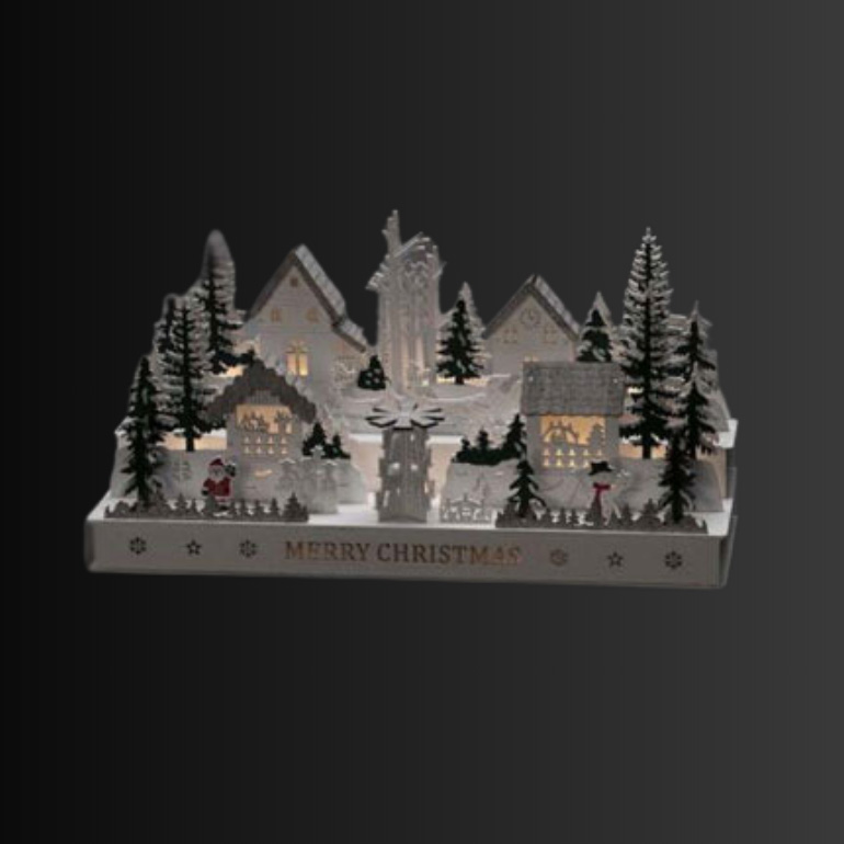 white wooden village on black background