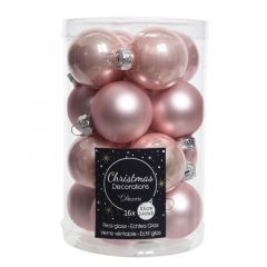 Glass Bauble Tube of 16 (3.5cm) Blush Pink - Kaemingk