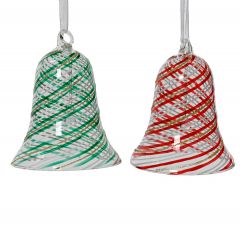 Kaemingk Glass Bell Dec Clear Red/Green 11cm (2 Assorted)