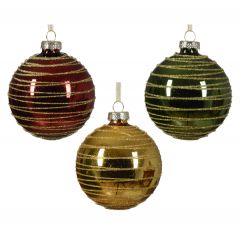 Kaemingk Glass Ball W Gold Glitter Swirl Red/White/Yellow 8cm (3 Assorted)