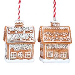 Gisela Graham Single Resin Red/White Gingerbread Lace 3D House Dec (2 Assorted Designs)