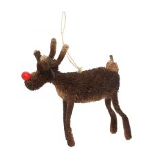 Gisela Graham Bristle Red Nose Reindeer Dec 7cm