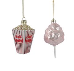 Kaemingk Glass Popcorn/Candy Floss Dec 11.5cm (2 Asssorted)