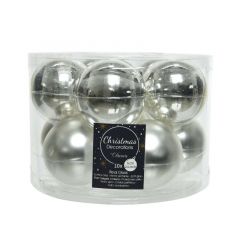 Glass Bauble Tube of 10 (6cm) Silver - Kaemingk