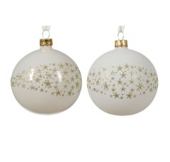 Kaemingk Glass Ball Wool White W Gold Stars 8cm (2 Assorted)