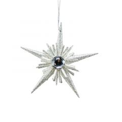 Gisela Graham Glitter/Jewel 5 Point Starburst Pale Silver