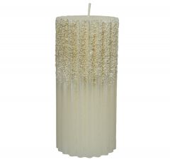 Kaemingk Ribbed Pillar Candle W Glitter 7x15cm Cream