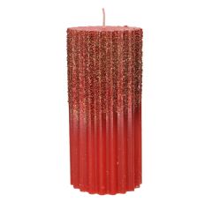 Kaemingk Ribbed Pillar Candle W Glitter 7x15cm Red