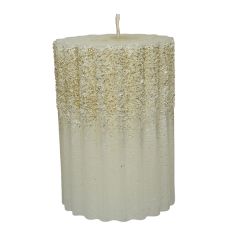 Kaemingk Ribbed Pillar Candle W Glitter 7x10cm Cream