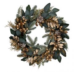 Gisela Graham Matt Gold/Green Leaf & Berry Wreath 