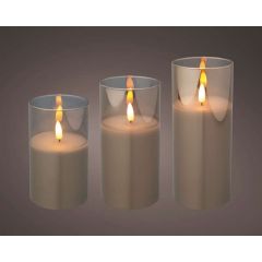 LED Candle Glass Cylinder 7.5x17.5cm Set of 3 Smokey Grey - Kaemingk