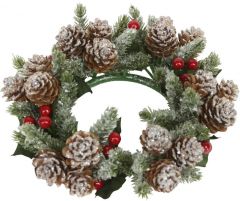 Gisela Graham Candle Ring Frosted Fir/Red Berry Large