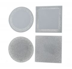 Kaemingk Glass Mirror Plate Glitter Silver 20cm