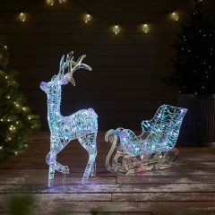 Bosk 83cm Iridescent Reindeer & Sleigh With 70 White LED