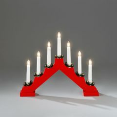 Konstsmide 7 Light Wooden Candlestick - Red