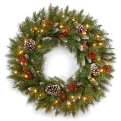National Tree Frosted Berry Wreath W 50 WW LED 20'