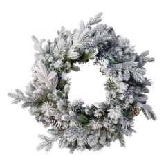 National Tree Snowy Dorchester Wreath W Big Cones 24'