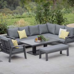 Bramblecrest Amsterdam L Shape Sofa Set with Rectangle Adjustable Piston Table & Bench & Chair