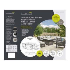 Bramblecrest Cover Tuscan & San Marino Large Rectangle Modular Sofa W Firepit Table, Bench & Chair Set - Long Right