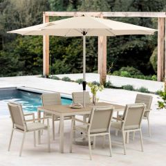 Bramblecrest Zurich 6 Seat Dining Set W 164x95cm Dining Table & Parasol - Mocha