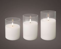 LED Candle Glass Cylinder 10x17.5cm Set of 3 White - Kaemingk