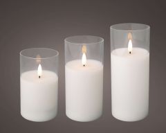 LED Candle Glass Cylinder 7.5x17.5cm Set of 3 White - Kaemingk