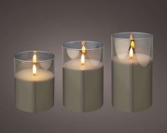 LED Candle Glass Cylinder 10x17.5cm Set of 3 Smokey Grey - Kaemingk