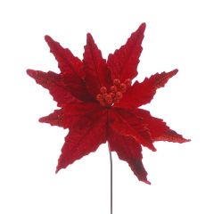 Festive Poinsettia Glitter Stem 51cm Red