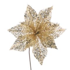 Festive Poinsettia Sequin Stem 53cm Champagne 