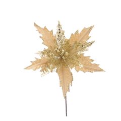 Festive Poinsettia Sequin Stem 55cm Gold