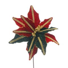 Festive Poinsettia Sequin Stem 67cm Red/Green