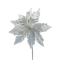 Festive Poinsettia Stem 65cm Silver