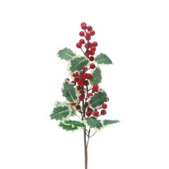 Festive Red Berry & Holly Leaf Stem 55cm