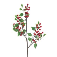 Festive Red Berry & Mini Holly Leaf Stem 59cm