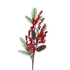 Festive Red Mini Berry and Pine Cone Stem 64cm