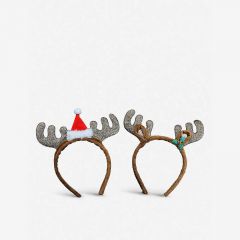 Gisela Graham Single Fabric Glitter Antlers W Hat/Holly (2 Assorted)