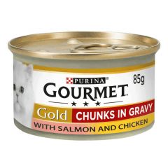 Gourmet Gold Salmon & Chicken in Gravy Wet Cat Food Tin 85g