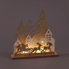 Snowtime Wooden Village with Santa & Sleigh 20cm (Battery Operated)