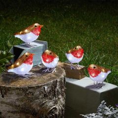 Smart Garden Acrylic InLit Ice Set of 5 Robins 12x10x6cm