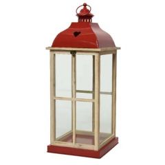 Lantern Firwood Natural/Red Large - Kaemingk