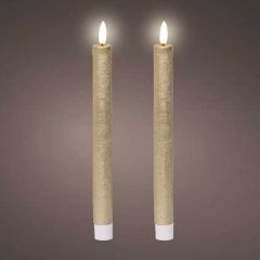 Kaemignk LED Flat Top Dinner Candle 24.5cm (Box of 2) Gold