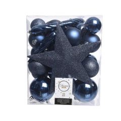 Kaemingk Shatterproof Mix Box Baubles With Tree Topper - Night Blue