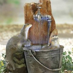 Playful Otters Water Feature with LEDs