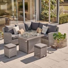 Kettler Palma Mini Corner Seating with Firepit Table (Whitewash with Grey Taupe Cushions)