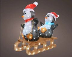 Acrylic Penguin on Sleigh 110 Cool White 31x56cm - Kaemingk