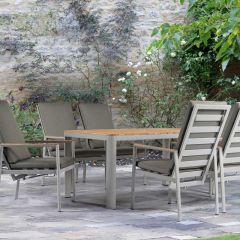 Bramblecrest Porto 6 Seat Dining Set W 160x90cm Table Reclining Armchairs & Parasol 