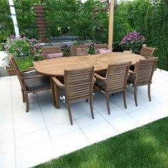 Bramblecrest Richmond Teak 8 Seat Dining Set with 240cm Extending Oval Table & Parasol