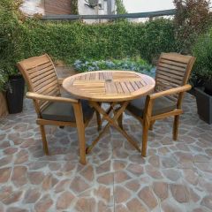 Bramblecrest Richmond Teak Folding 80cm Bistro Set with Stacking Chairs & Seat Cushions