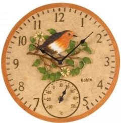 Robin Wall Clock &amp; Thermometer 12&quot;