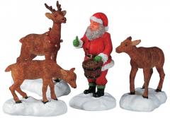 Lemax Santa Feeds Reindeer, Set Of 4